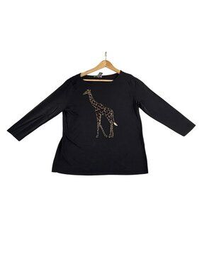 Vintage Sweaterworks Sweater Womens Large Black Giraffe Beaded 3/4 Sleeve Knit